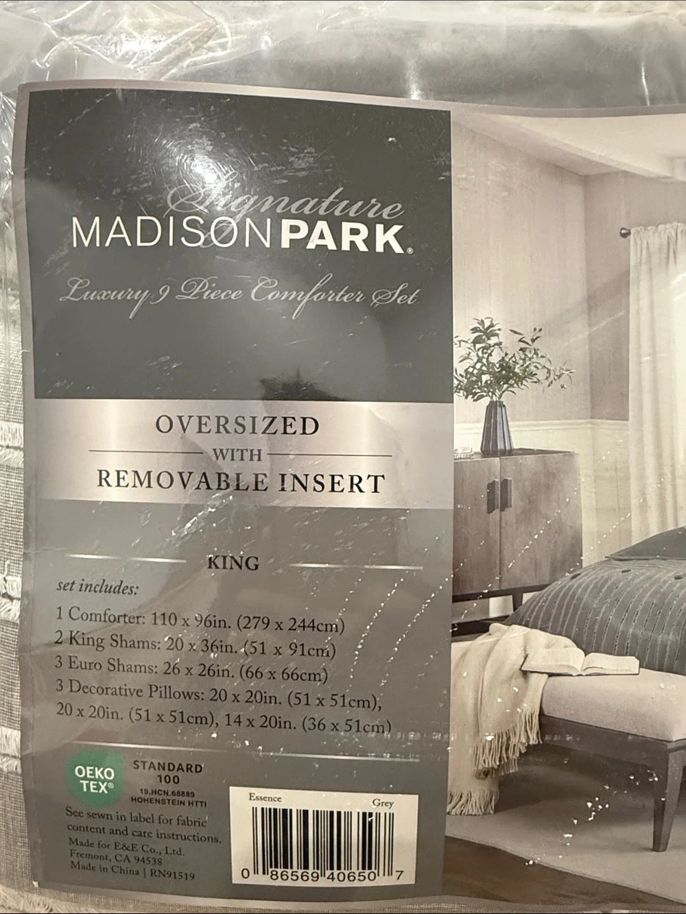 Madison Park Gray Quilted Comforter Set with Decorative Pillows